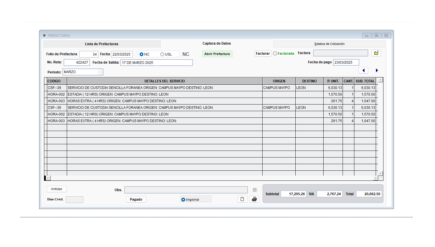 Sistema VFP - pre-factura PDF
